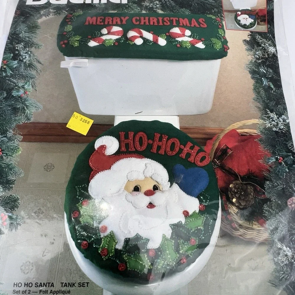 Bucilla Ho Ho Santa Tank Set Felt Applique Kit #83268 (1994) Christmas Bathroom